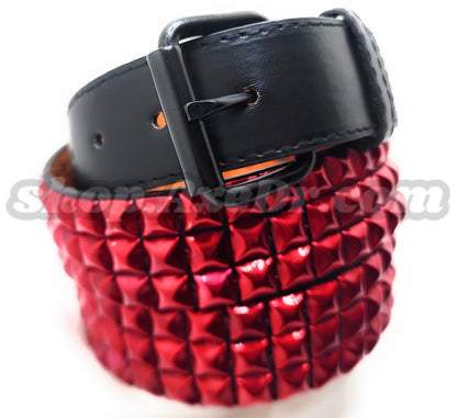 Handmade Candy Apple Red Pyramid Studded Stitched Leather Belt Punk