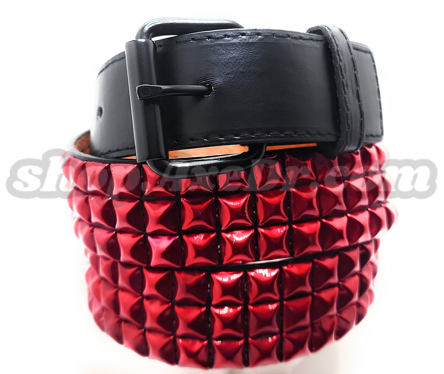 Handmade Candy Apple Red Pyramid Studded Stitched Leather Belt Punk