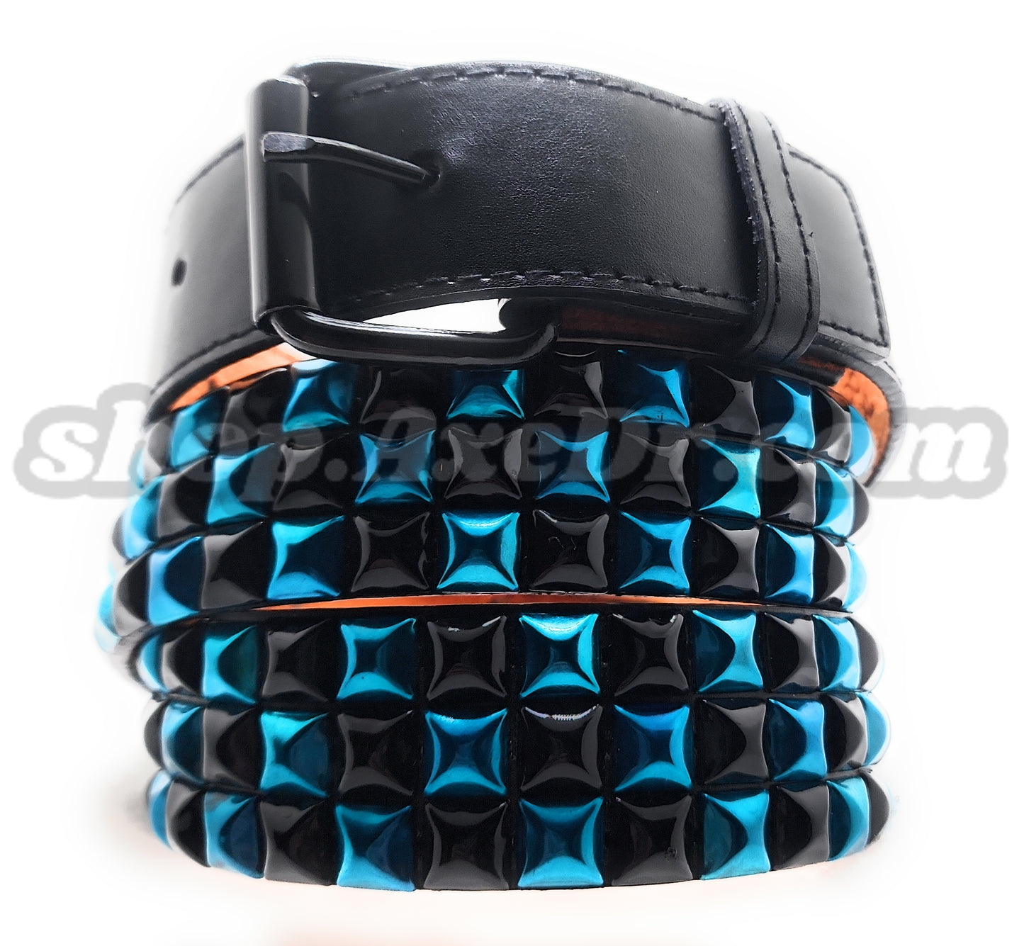 Punk cinturón de cuero con tachuelas de pirámide morada y negra