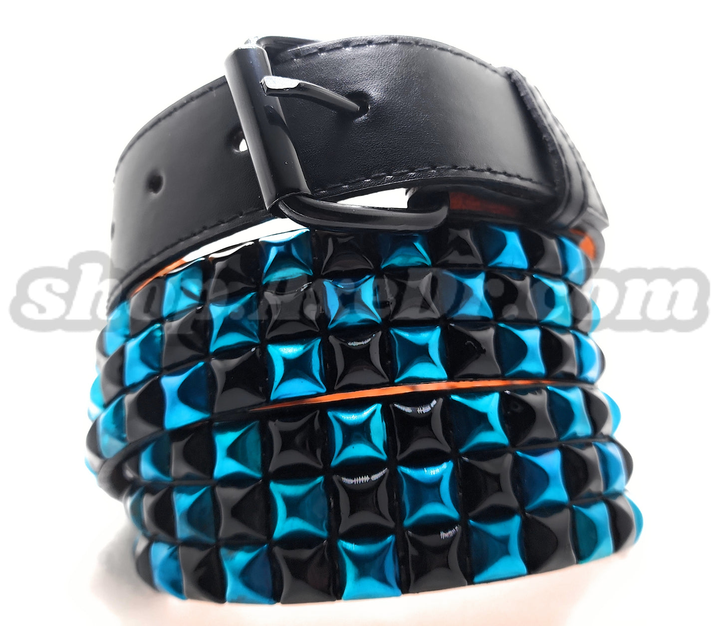 Handmade Sky Blue and Black Checker Pyramid Studded Stitched Leather Belt Punk