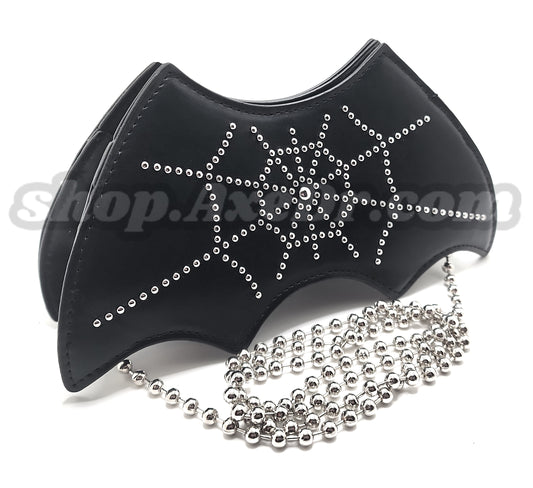 Batwings Purse Goth Emo Silver Bead Spiderweb Embroidered Shoulder Bag