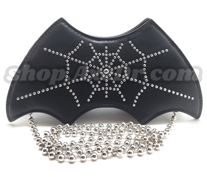 Batwings Purse Goth Emo Silver Bead Spiderweb Embroidered Shoulder Bag