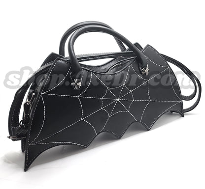 Batwings Purse Goth Emo Silver Bead Spiderweb Embroidered Shoulder Bag