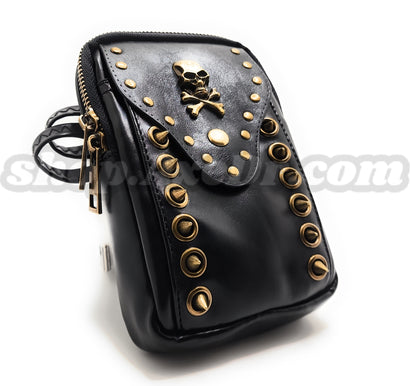 Skull and Bones Spike Studded Zippered Shoulder Bag Goth Emo