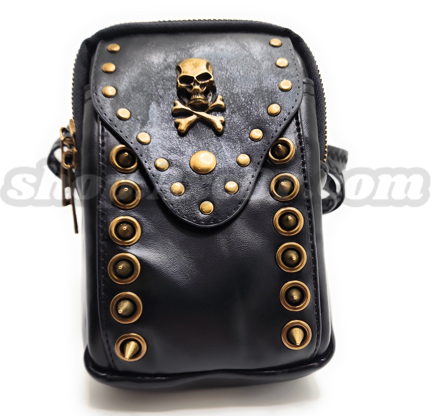 Skull and Bones Spike Studded Zippered Shoulder Bag Goth Emo