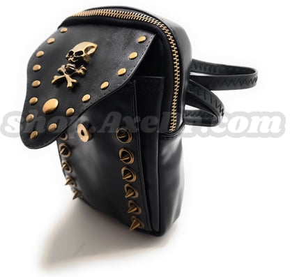 Skull and Bones Spike Studded Zippered Shoulder Bag Goth Emo