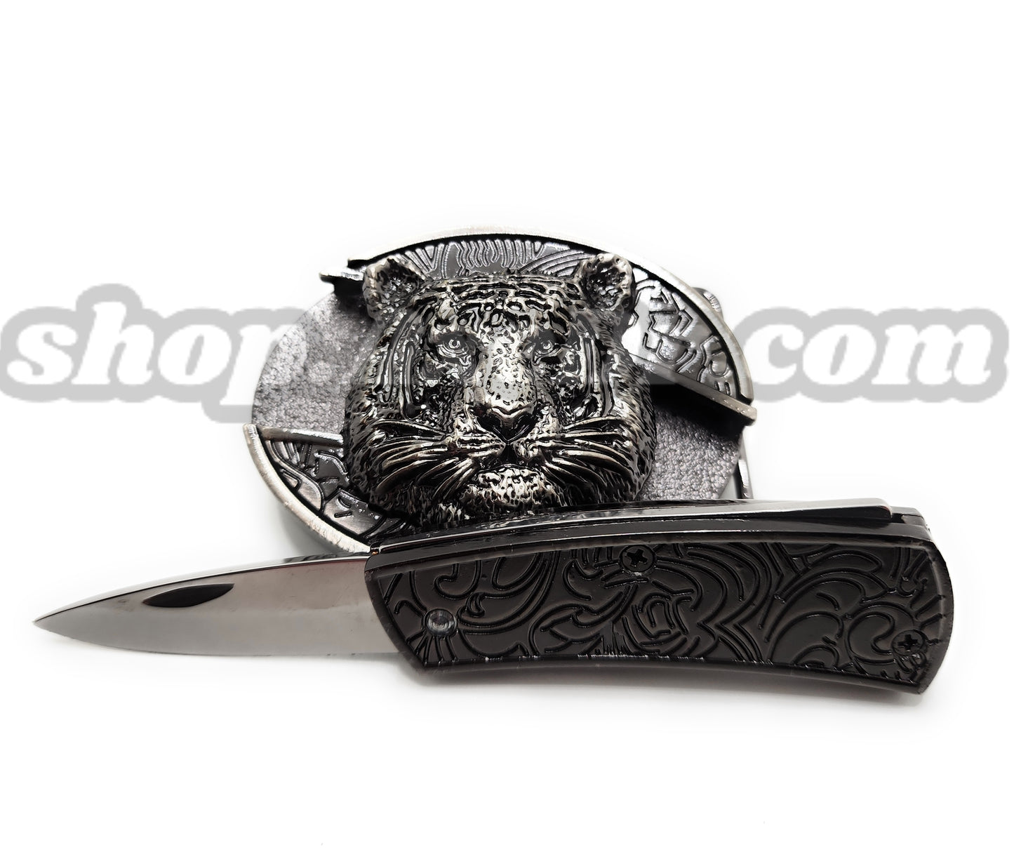 Tiger Head 3D Folding Knife Belt Buckle