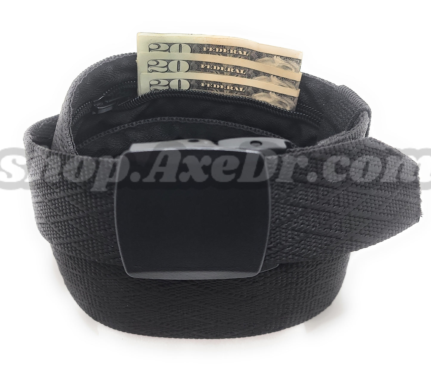 Secret Stash Nylon Military Style Web Belt Zippered Hidden Compartment