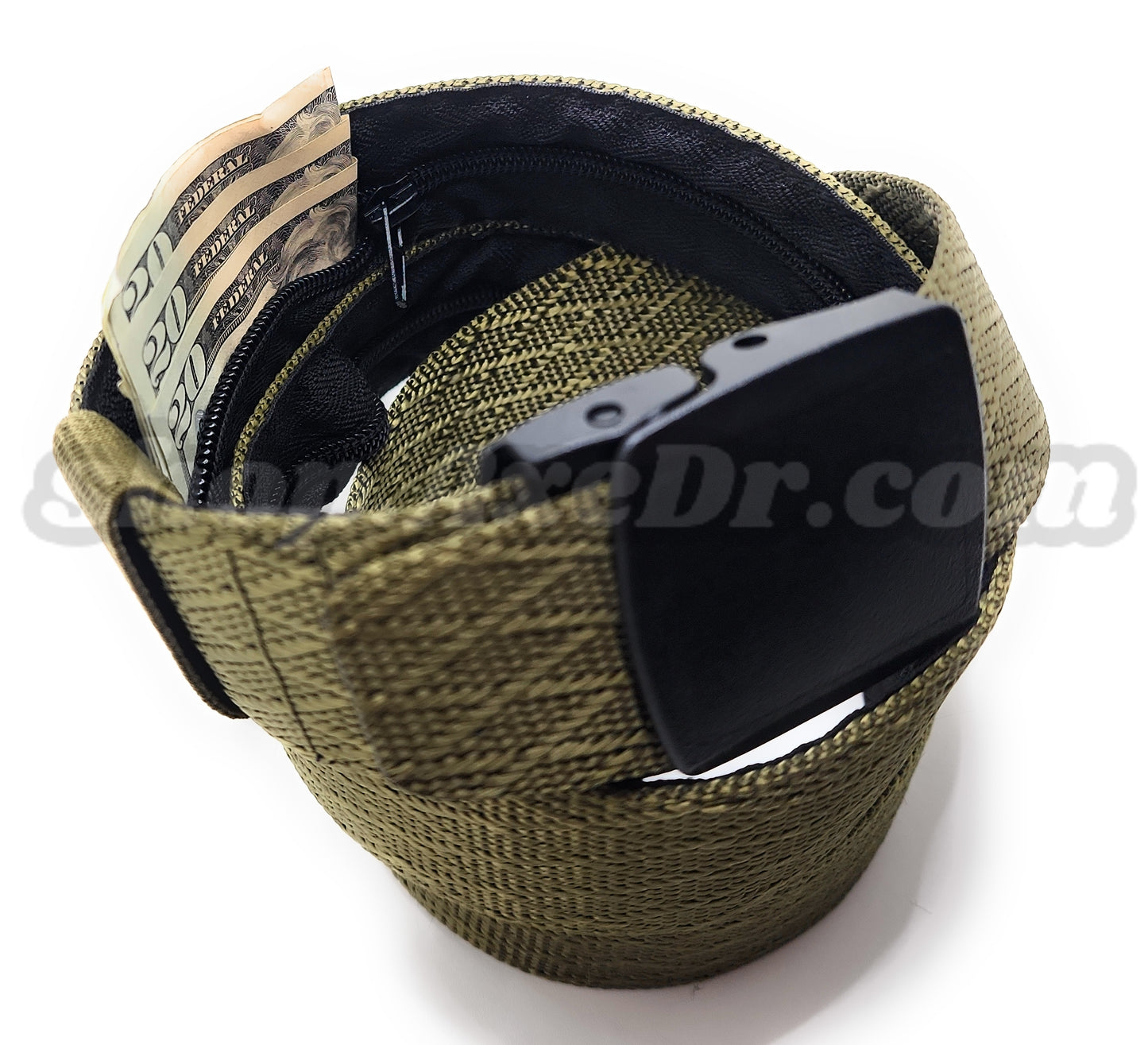 Secret Stash Nylon Military Style Web Belt Zippered Hidden Compartment