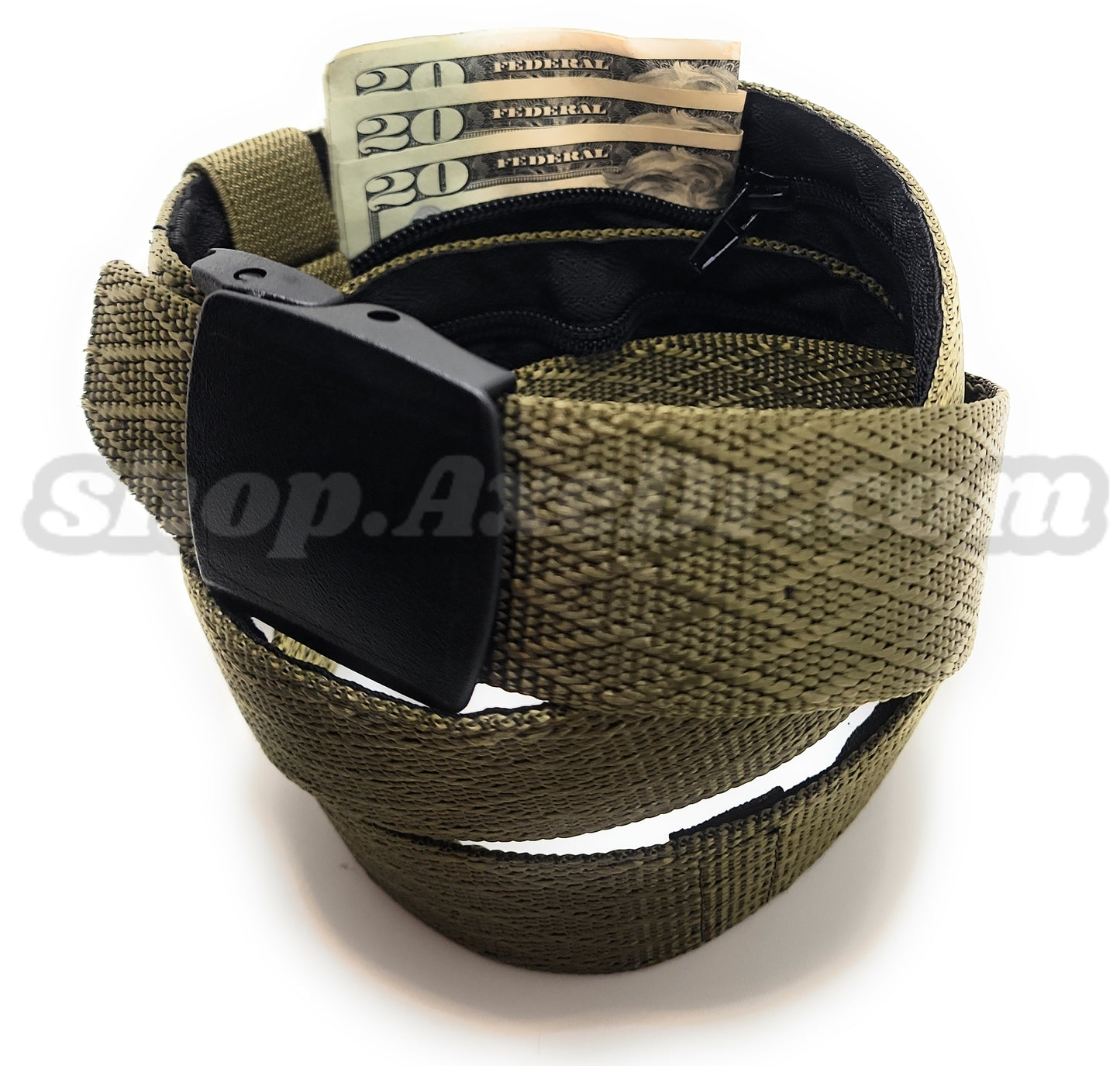 Secret Stash Nylon Military Style Web Belt Zippered Hidden Compartment