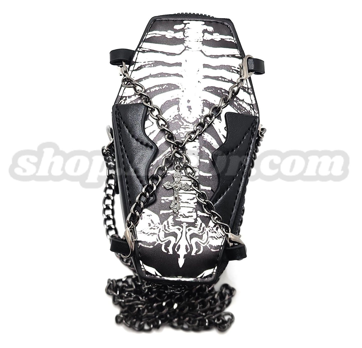 Coffin Purse Goth Emo Zippered Shoulder Bag Skeleton Graphic