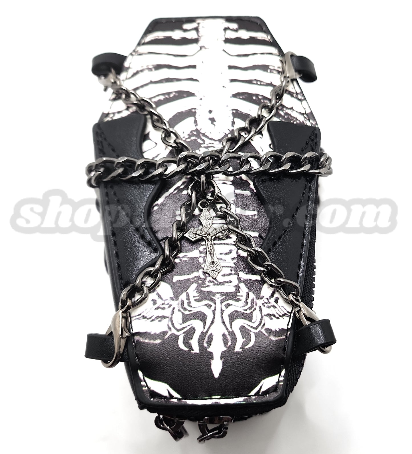 Coffin Purse Goth Emo Zippered Shoulder Bag Skeleton Graphic