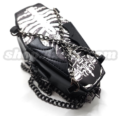 Coffin Purse Goth Emo Zippered Shoulder Bag Skeleton Graphic