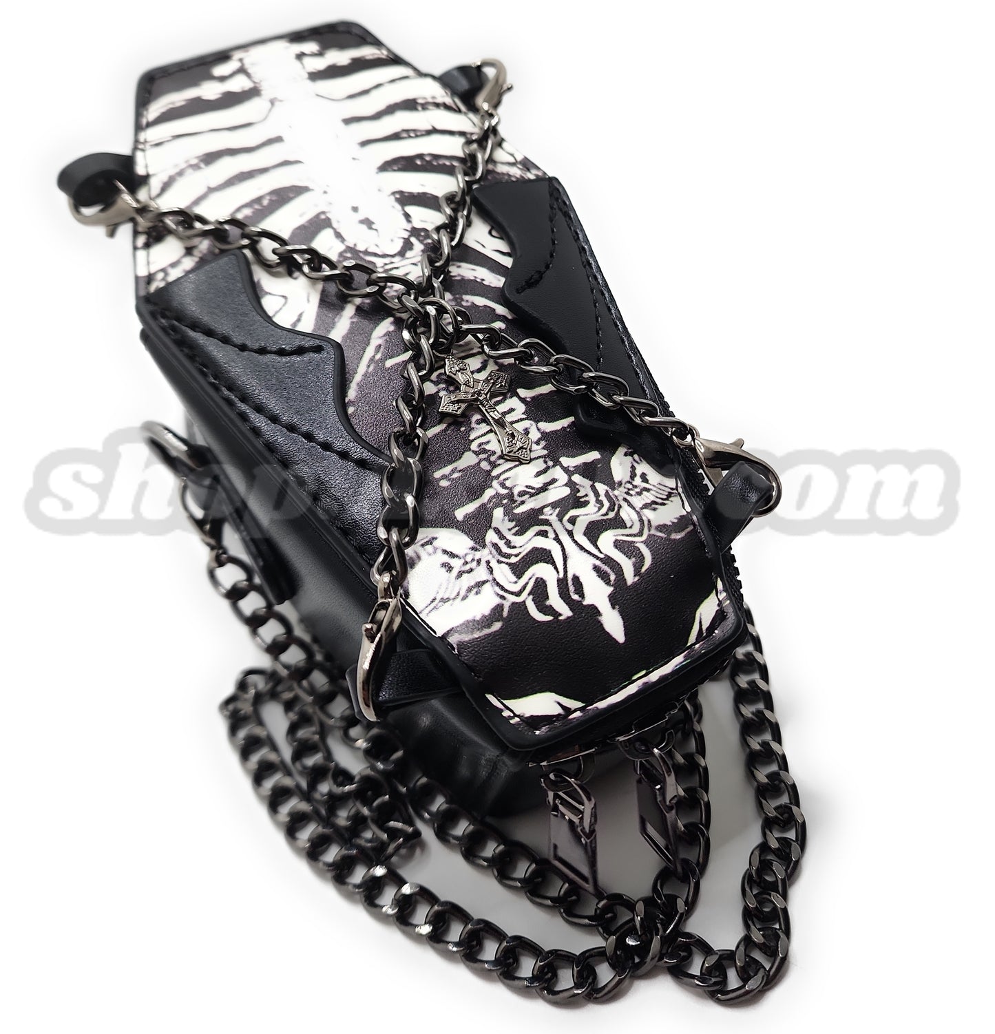 Coffin Purse Goth Emo Zippered Shoulder Bag Skeleton Graphic