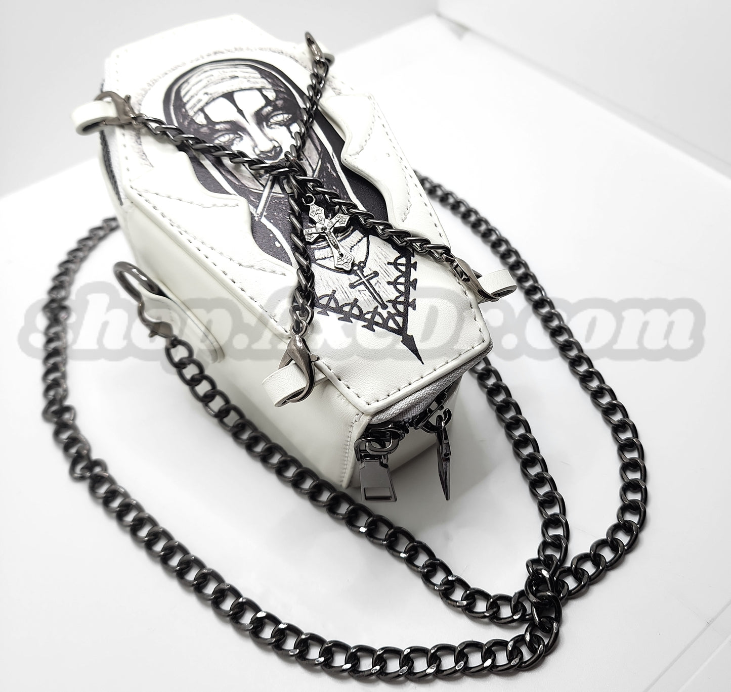 Coffin Purse Goth Emo Zippered Shoulder Bag Nun Graphic