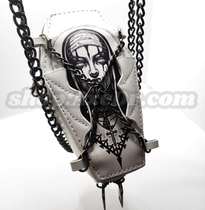 Coffin Purse Goth Emo Zippered Shoulder Bag Nun Graphic