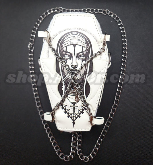 Coffin Purse Goth Emo Zippered Shoulder Bag Nun Graphic