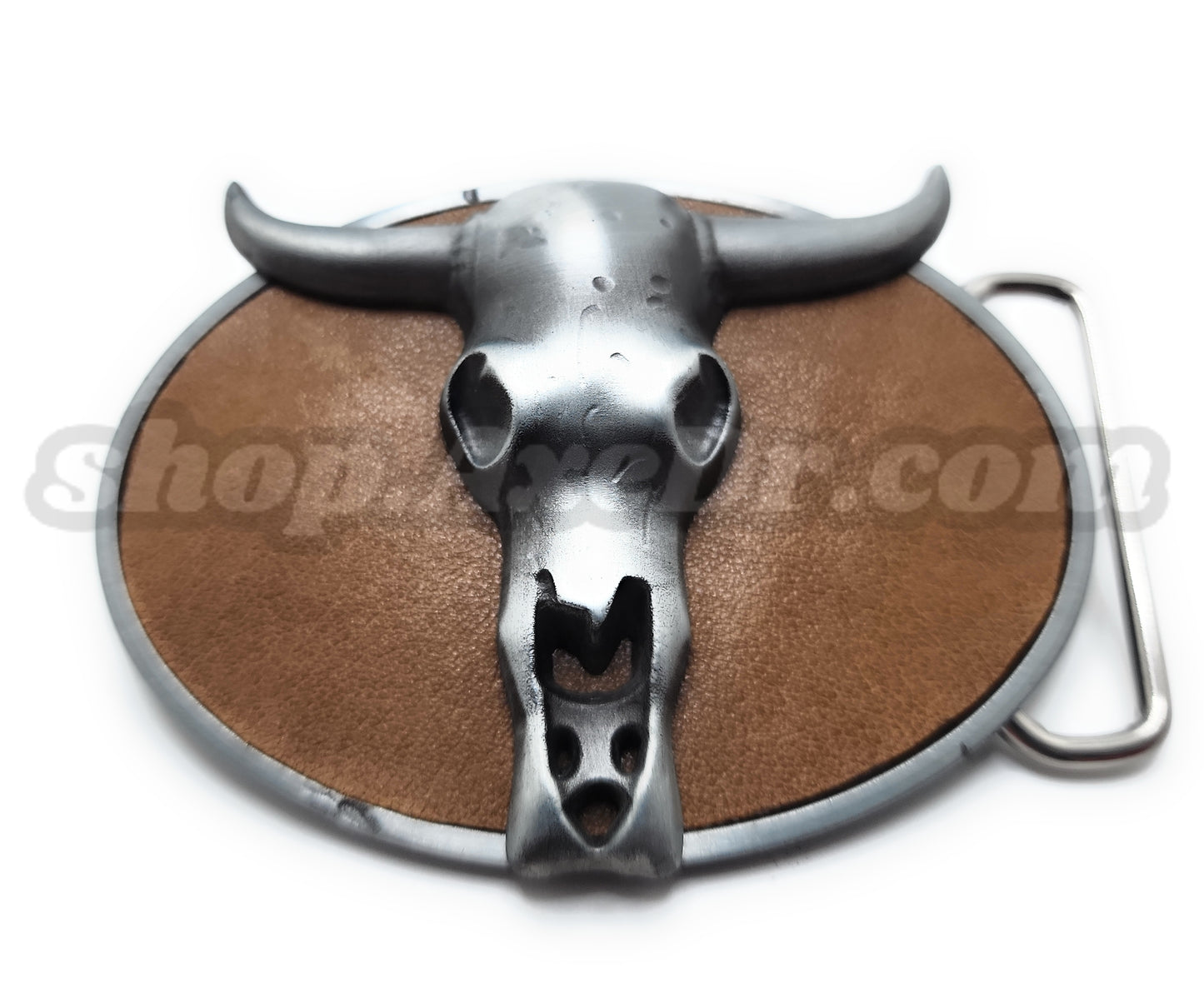 Cattle Skull Leather Textured Western Belt Buckle