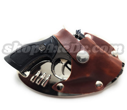 Snub Nose Revolver Pistol Jet Lighter Rotating Cylinder Belt Buckle