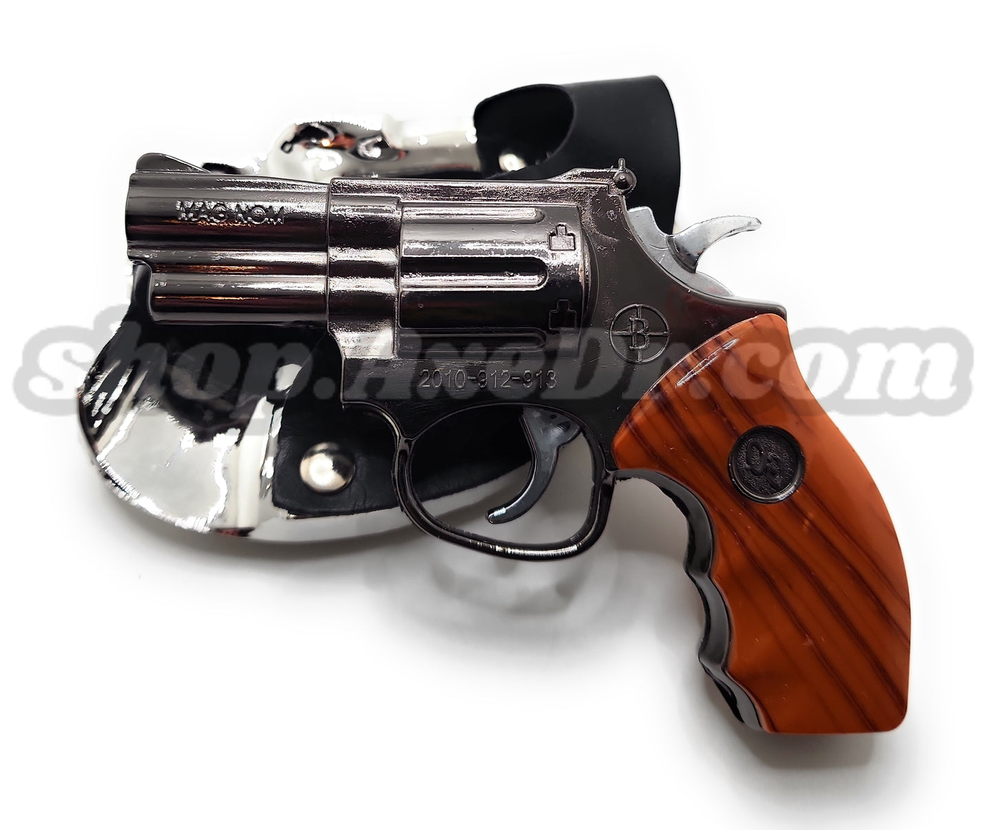 Snub Nose Revolver Pistol Jet Lighter and Flashlight Belt Buckle