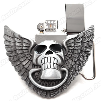 Motorcycle Skull Wings Lighter Belt Buckle and Genuine Leather Belt shop.AxeDr.com 