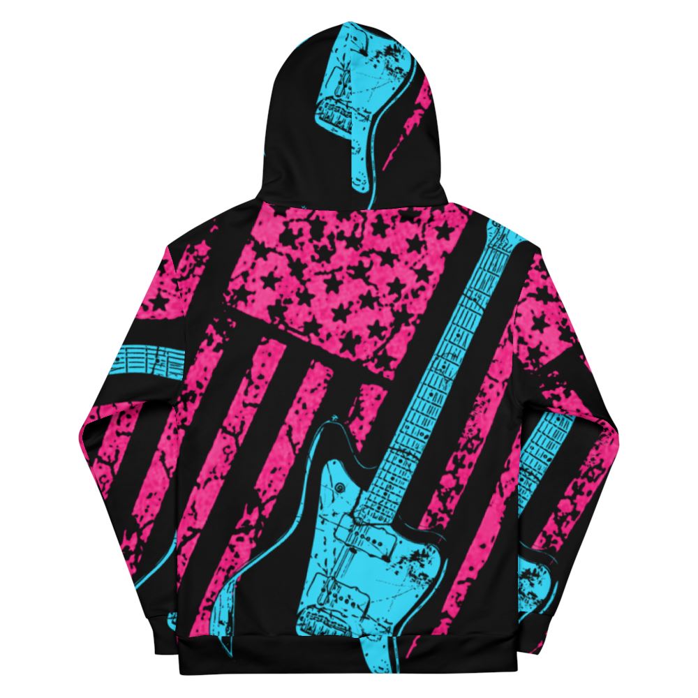Neon Americana J-Master All-Over-Print Guitar Hoodie by AxeDr. shop.AxeDr.com All-Over-Print, AxeDr., AxeDr. Guitar Tees & Hoodies, Guitar, Hoodie, reverbsync:off