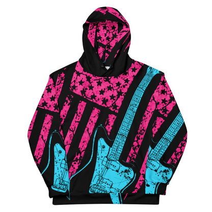 Neon Americana J-Master All-Over-Print Guitar Hoodie by AxeDr. shop.AxeDr.com All-Over-Print, AxeDr., AxeDr. Guitar Tees & Hoodies, Guitar, Hoodie, reverbsync:off