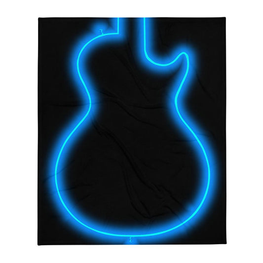 Neon Blue Guitar Throw Blanket shop.AxeDr.com All-Over Print, AxeDr., Blankets, Guitar, reverbsync-force:on