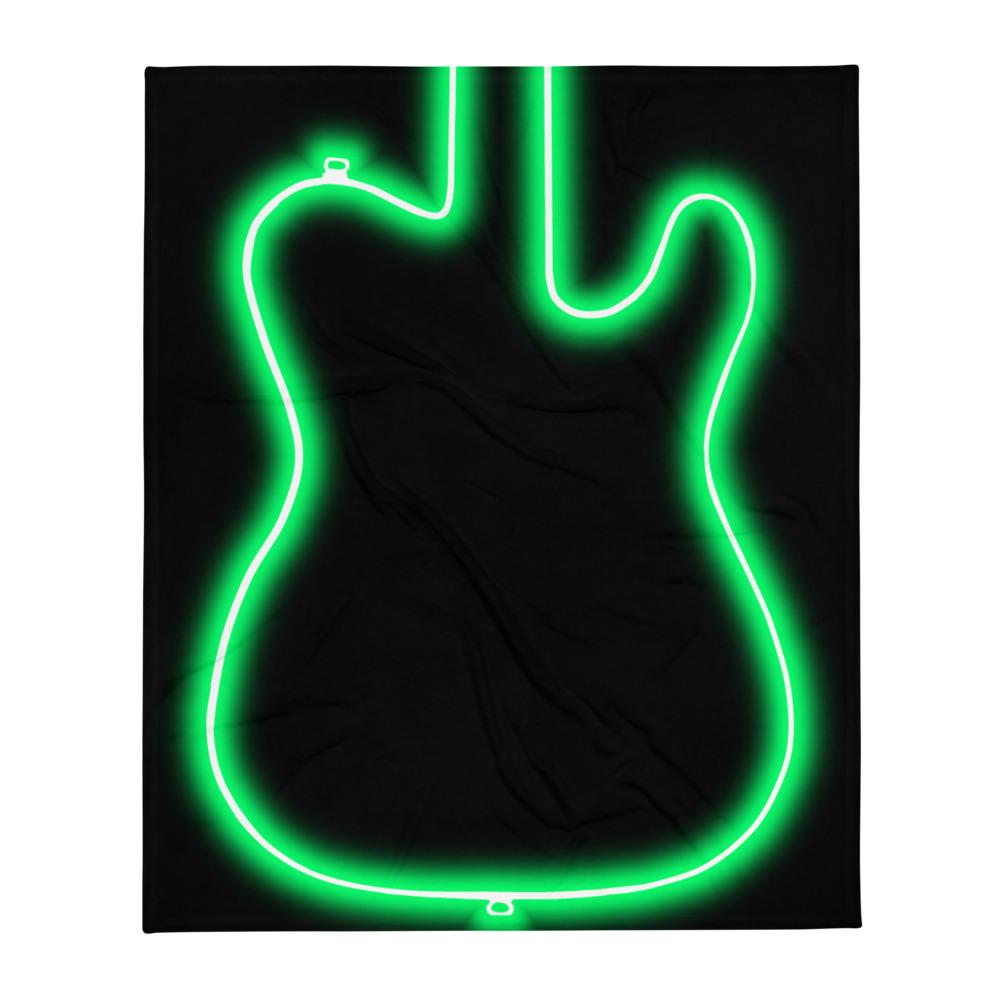 Neon Green Guitar Throw Blanket shop.AxeDr.com All-Over Print, AxeDr., Blankets, Guitar, reverbsync-force:on