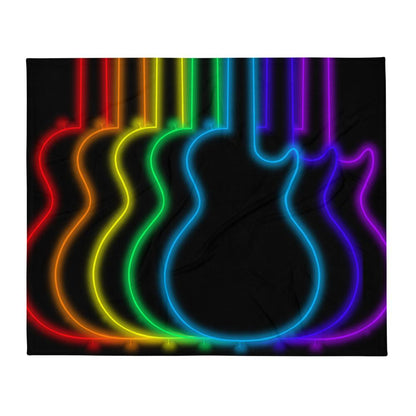 Neon Guitars Rainbow Throw Blanket shop.AxeDr.com All-Over Print, AxeDr., Blankets, Guitar