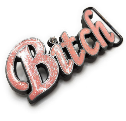 Pink Sparkly "Bitch" Belt Buckle with Rhinestone Funny shop.AxeDr.com Belt Buckle, Funny, Funny Belt Buckle