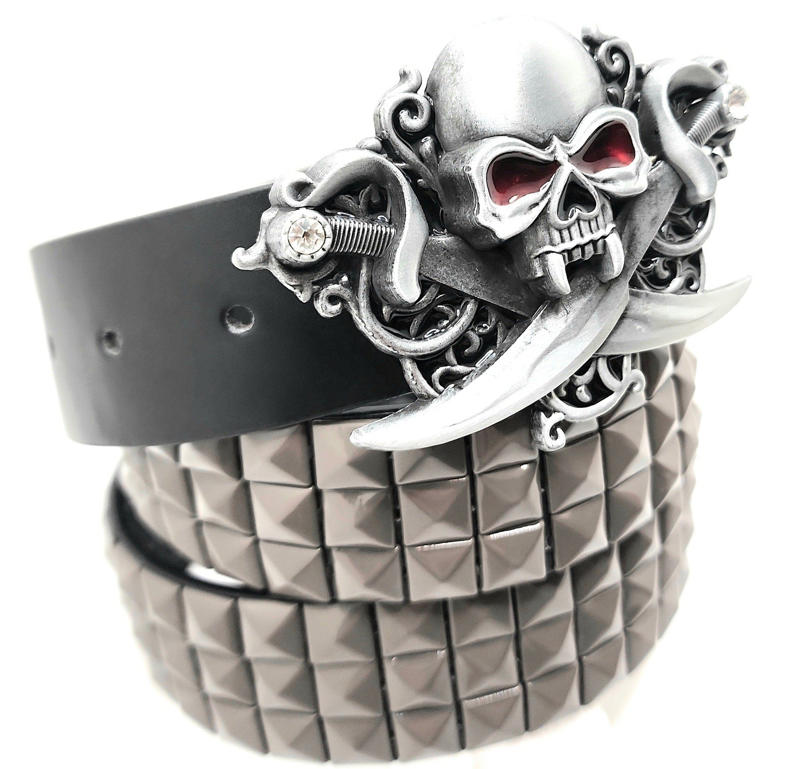 Pirate Skull Belt Buckle and Pyramid Studded Leather Belt shop.AxeDr.com Belt Buckle, Belt with Buckle, Buckles with Belt, emo, Genuine Leather, goth, Goth belt, Novelty, pu