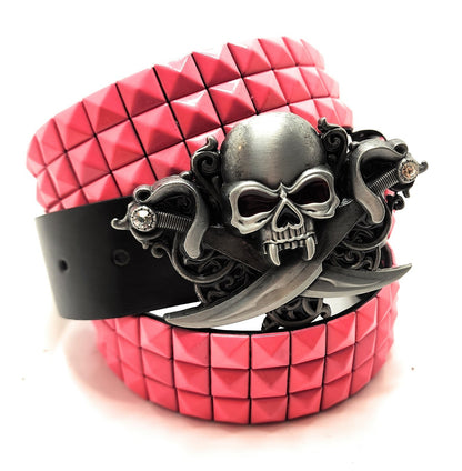 Pirate Skull Belt Buckle and Pyramid Studded Leather Belt shop.AxeDr.com Belt Buckle, Belt with Buckle, Buckles with Belt, emo, Genuine Leather, goth, Goth belt, Novelty, pu