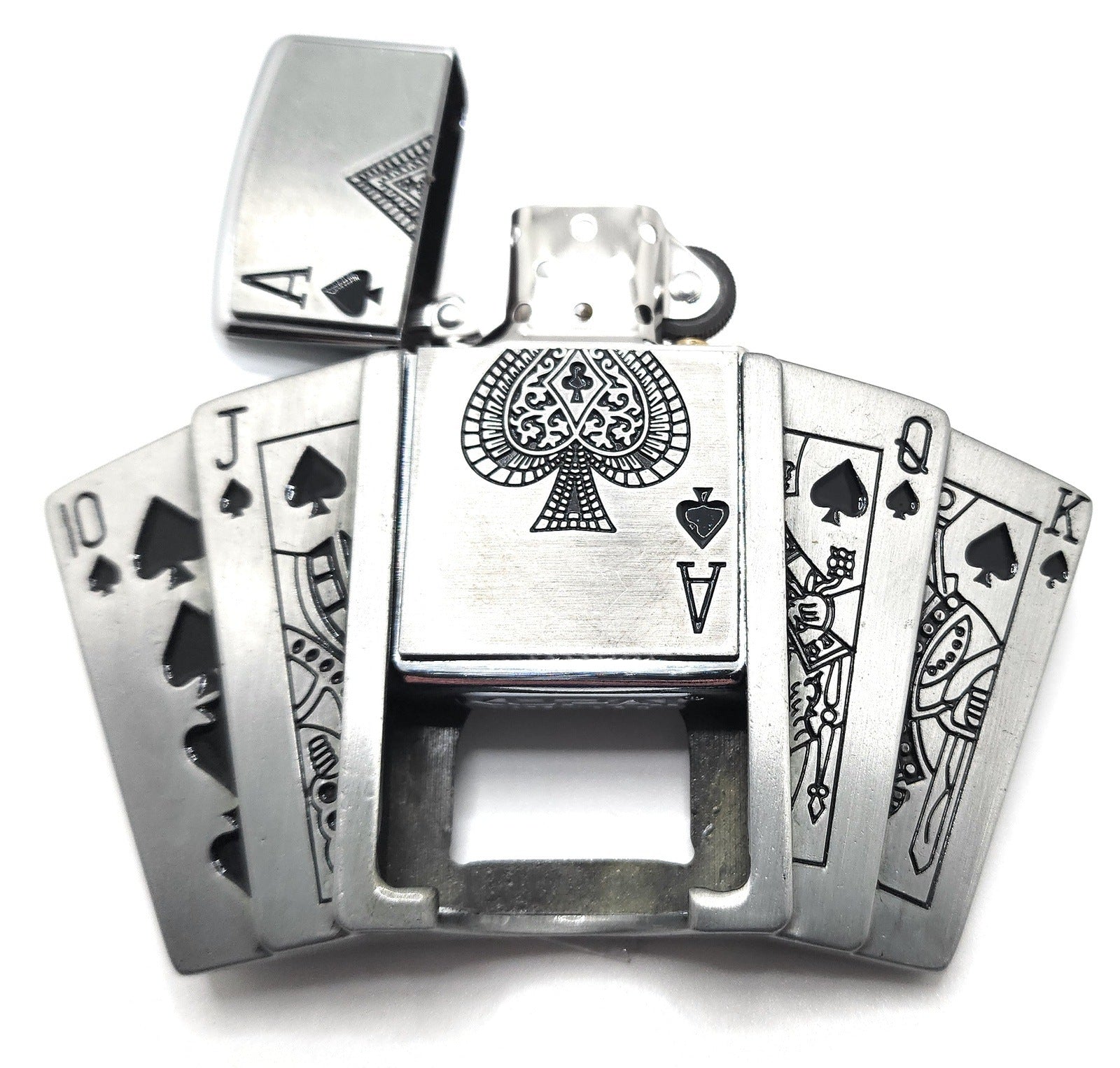 Poker Royal Flush Belt Buckle Lighter Holder with Ace of Spades Lighter
