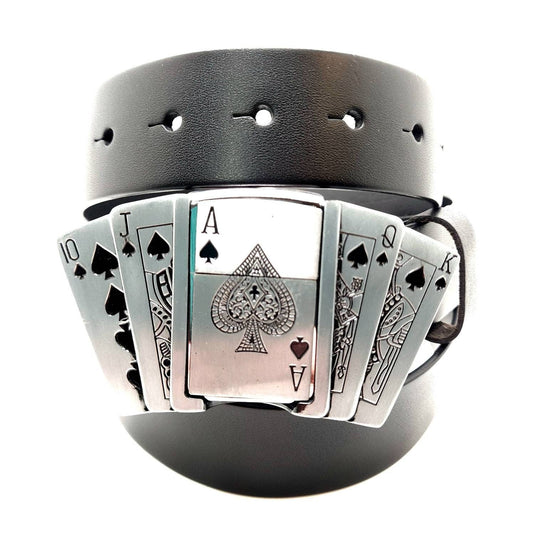 Poker Royal Flush Lighter Belt Buckle with Genuine Leather Belt shop.AxeDr.com belt, Belt Buckle, Buckles with Belt