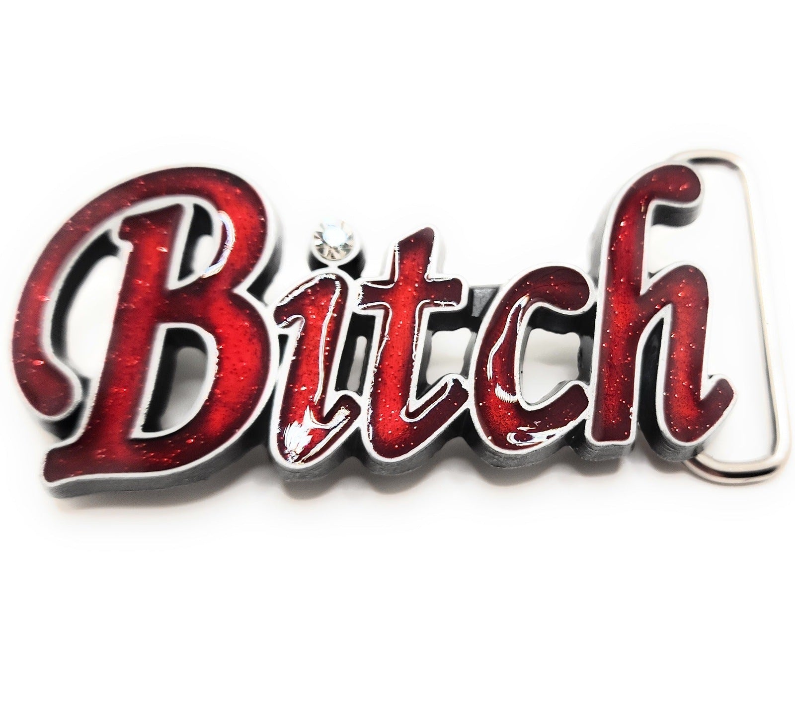 Red Sparkly "Bitch" Belt Buckle with Rhinestone Funny shop.AxeDr.com Belt Buckle, Funny, Funny Belt Buckle
