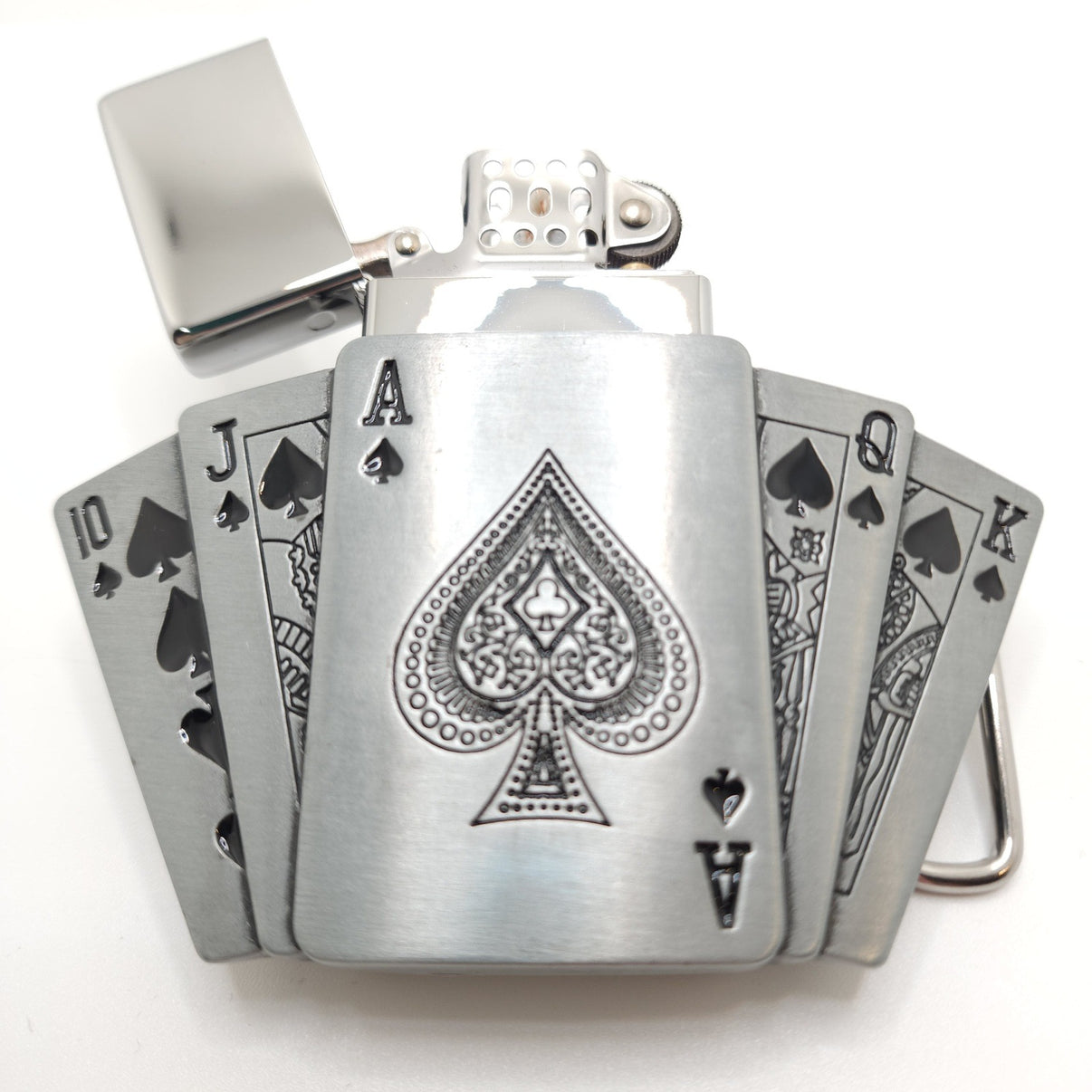 Royal Flush Poker Cards Belt Buckle WITH LIGHTER / Cards Lighter Belt