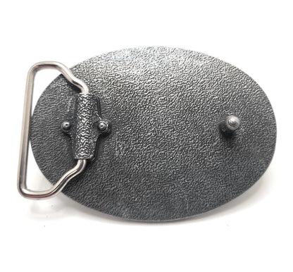 Silver Deer Motif Classic Wildlife Belt Buckle - Eleven Point Buck and Doe Woods Scene