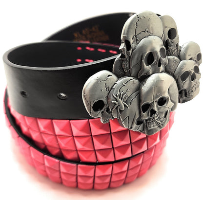 Skull Pile Belt Buckle and Pink Pyramid Studded Leather Belt shop.AxeDr.com Belt Buckle, Belt with Buckle, Buckles with Belt, emo, Genuine Leather, goth, Goth belt, Hot Topic, 