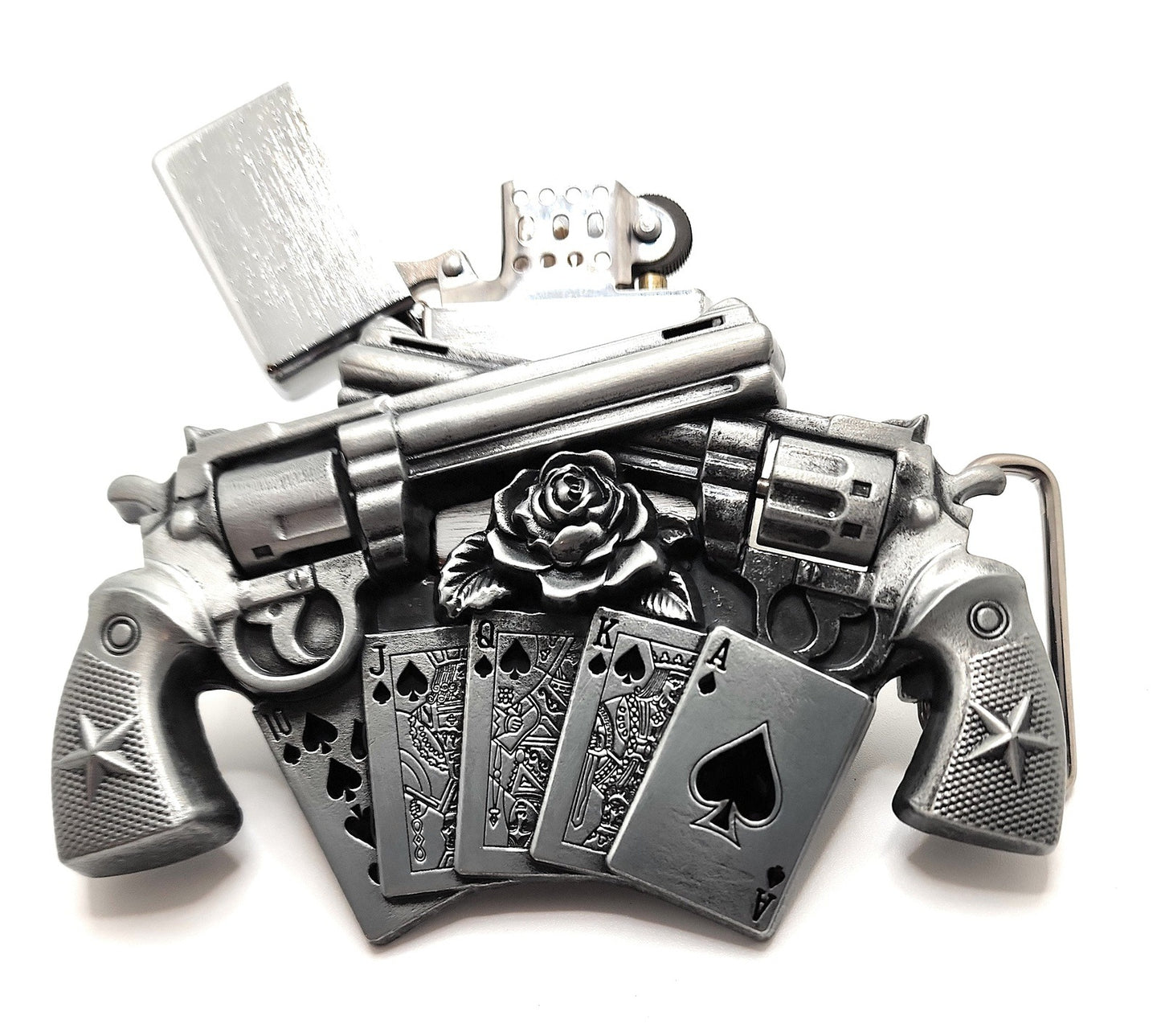 Spinning Revolvers Lighter Belt Buckle and Premium Leather Belt shop.AxeDr.com Buckles with Belt, Genuine Leather