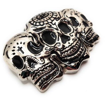 Sugar Skulls Chrome Belt Buckle shop.AxeDr.com 3d, buckle, day of the dead, dia de los muertos, Novelty, silver, skull, skulls, sugar skulls