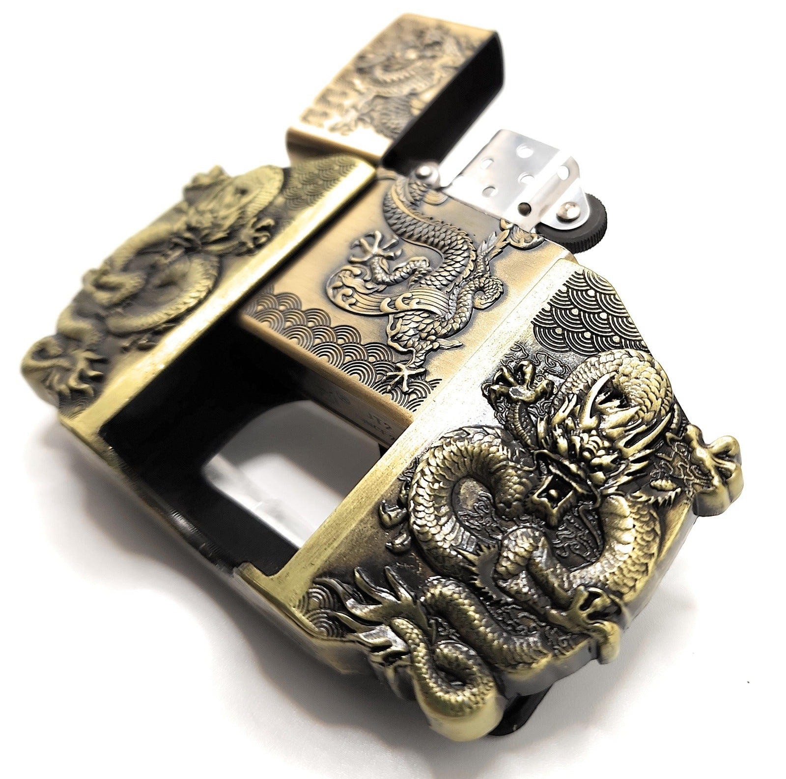 Triple Dragons Bronze Lighter Belt Buckle / Flip-Style Lighter Holder Buckle