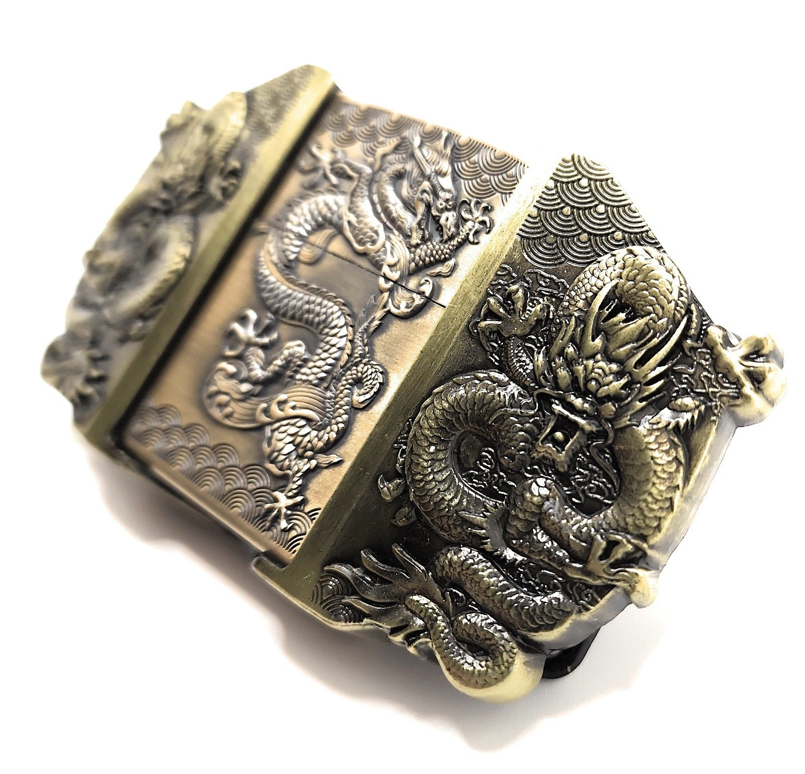 Hebilla de cinturón de encendedor de bronce de dragones duales/hebilla de  soporte de encendedor de botón pulsador