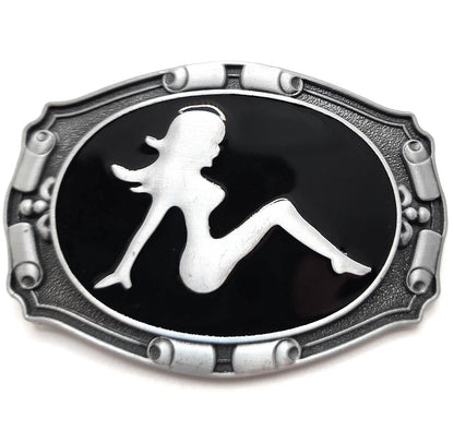 Trucker Girl / Mud Flap Girl / Silhouetted Girl Belt Buckle shop.AxeDr.com buckle, mudflap girl, Novelty, sexy, silver, trucker, trucker girl, trucking