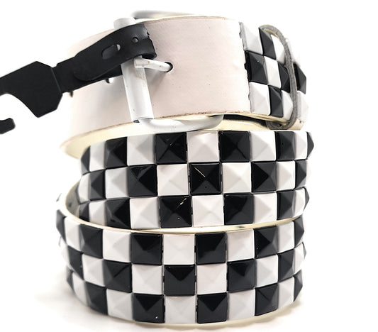White Black Checkered Pyramid Studded Leather Belt Punk shop.AxeDr.com Black White Belt, Emo, Goth belt, Punk belt, Rock n roll, Rockstar, Studded belt, Studded Belts