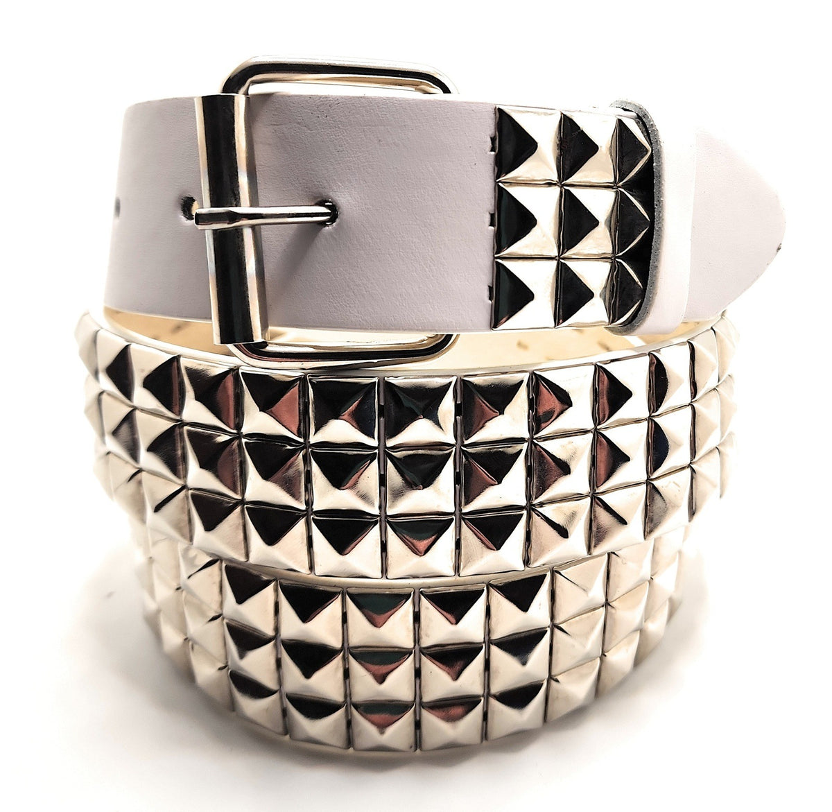 White Silver Pyramid Studded Leather Belt Punk – shop.AxeDr.com