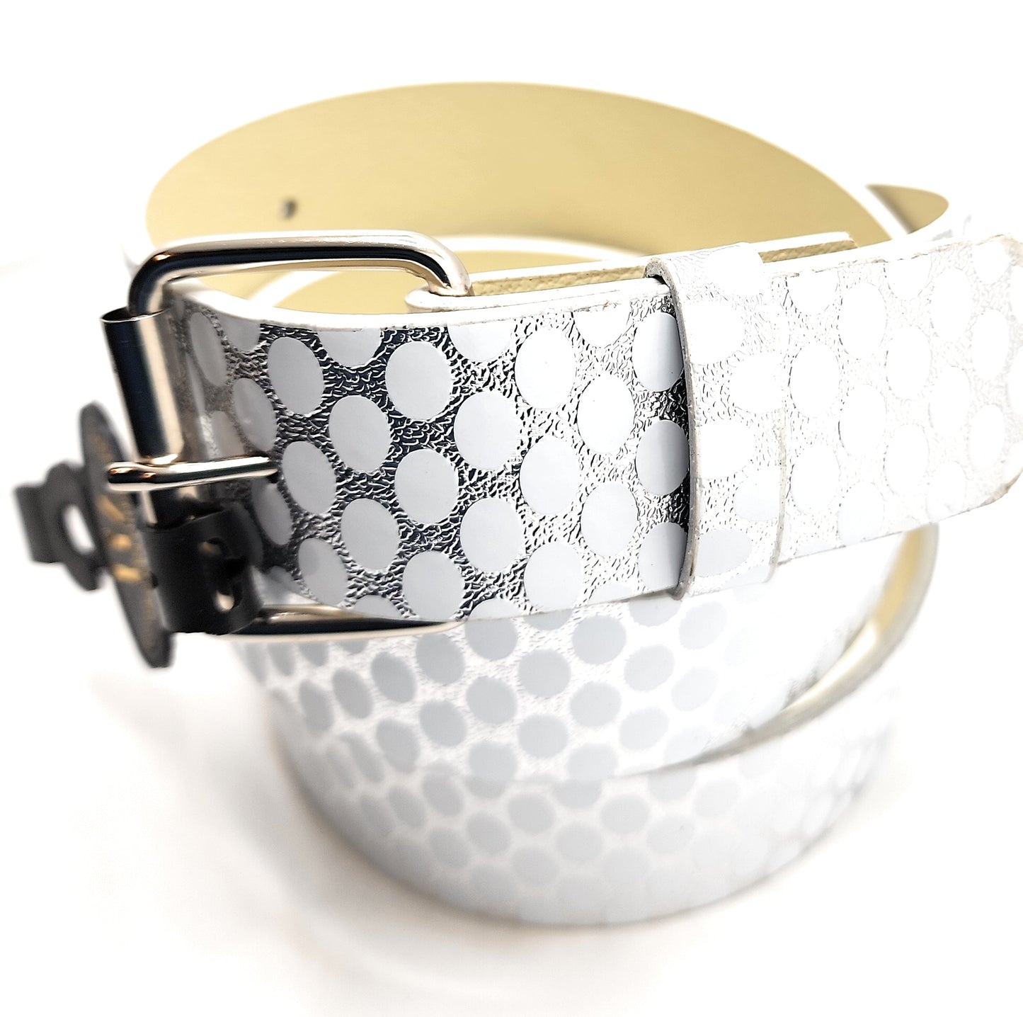 White and Silver Ovals on White Leather Belt shop.AxeDr.com belt, Genuine Leather, Gift for Him, shiny, white