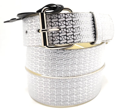 White and Silver Ribbons on White Leather Belt shop.AxeDr.com belt, Genuine Leather, Gift for Him, shiny, white