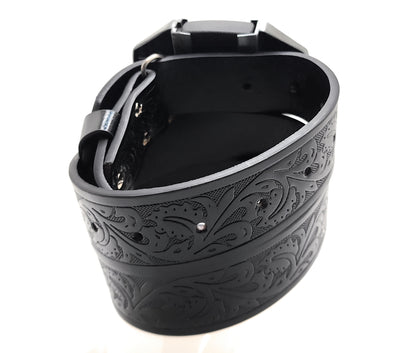 Winged Cross Crucifix Lighter Belt Buckle and Black Embossed Belt — Integrated Refillable Lighter