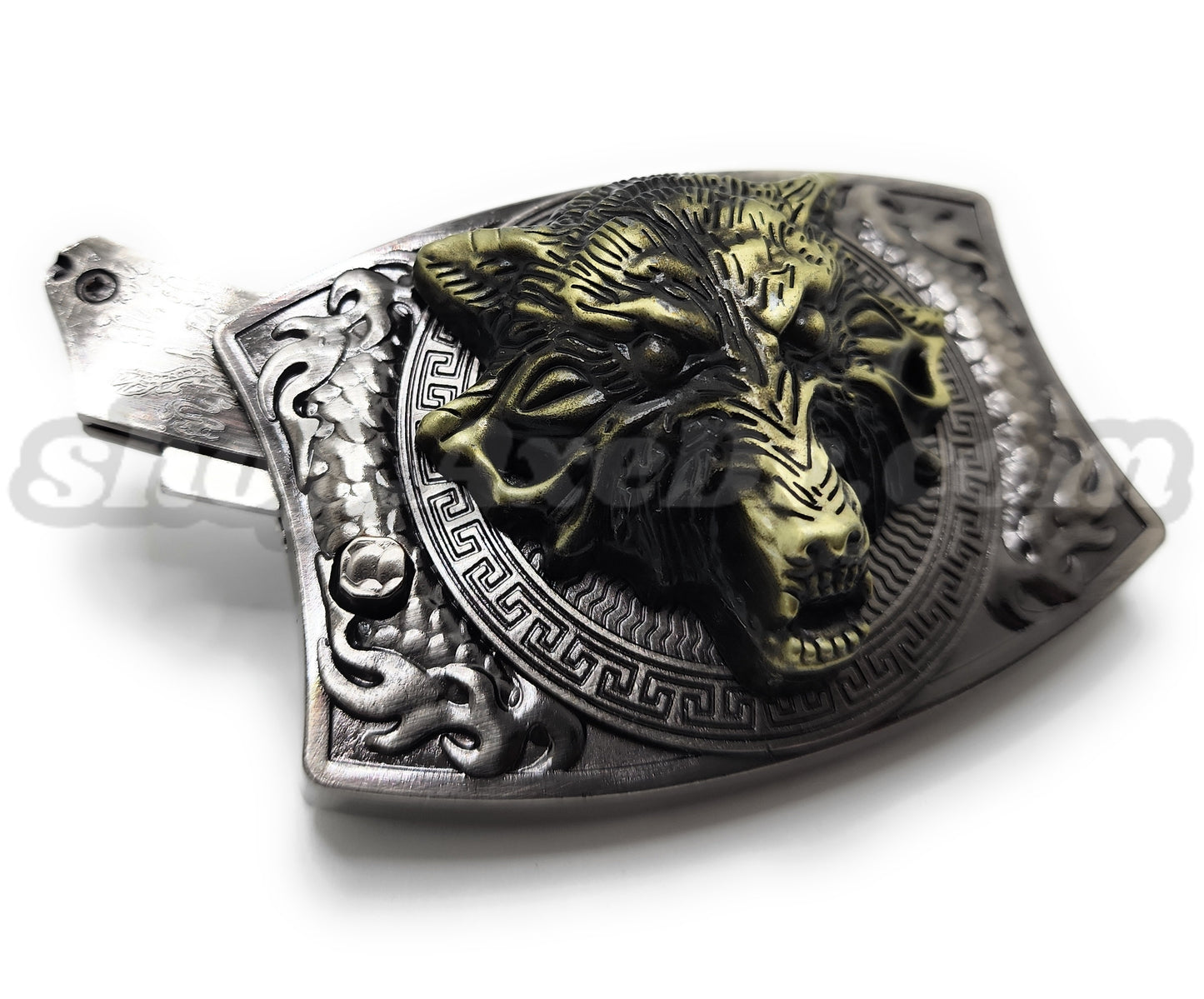 Antique Brushed Silver Western Wolf Head Animal Belt Buckle Boucle de Ceinture e Antique Brushed Silver Western Wolf Head Animal Belt Buckle Boucle de Ceinture e